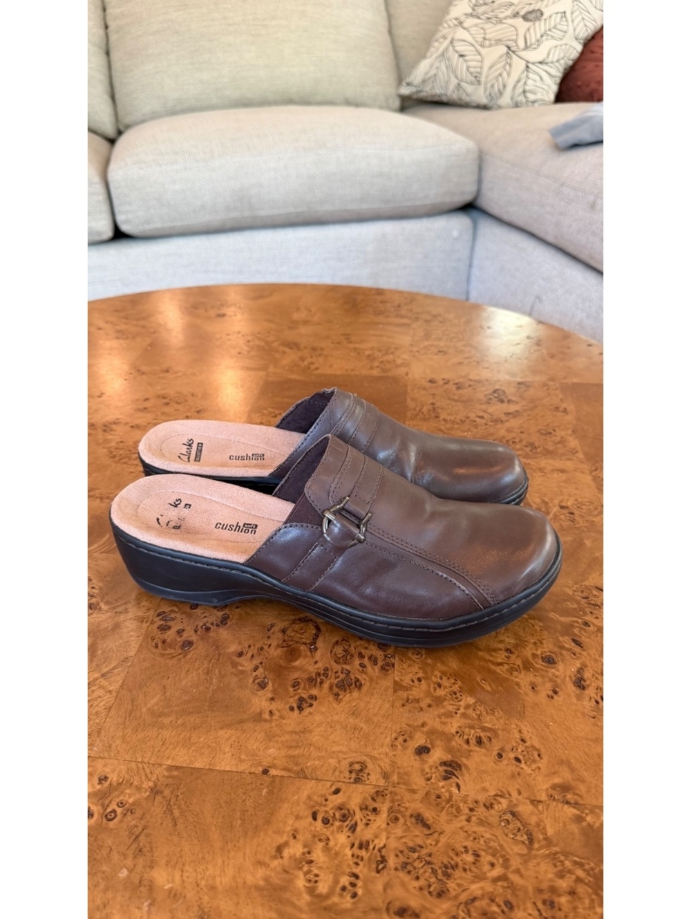 Clarks Brown Faux Leather Slip-On Clogs Size 9.5